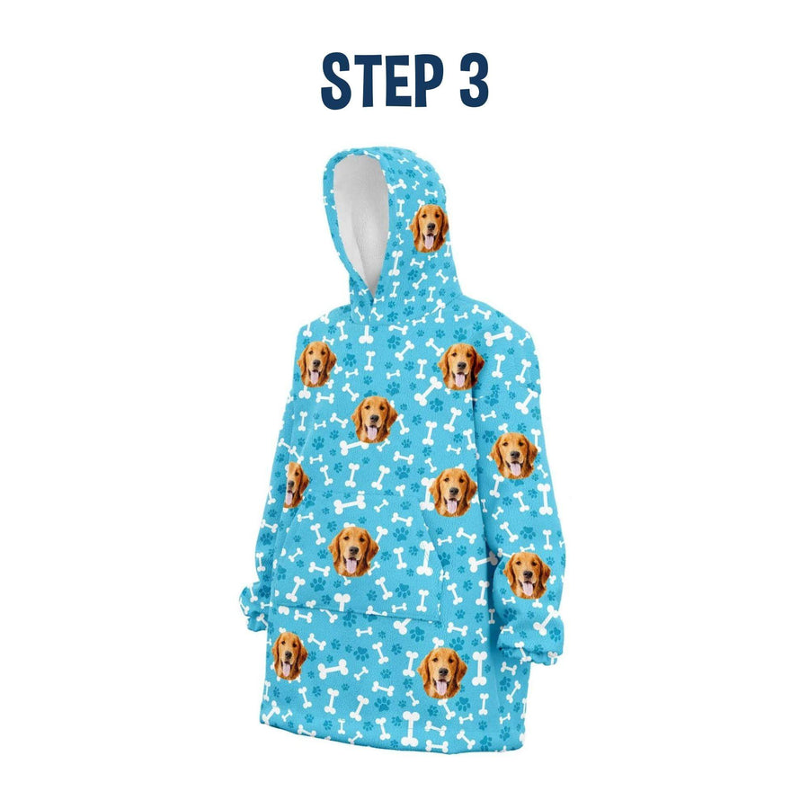 Blue XXL hoodie printed all over with the dog’s face