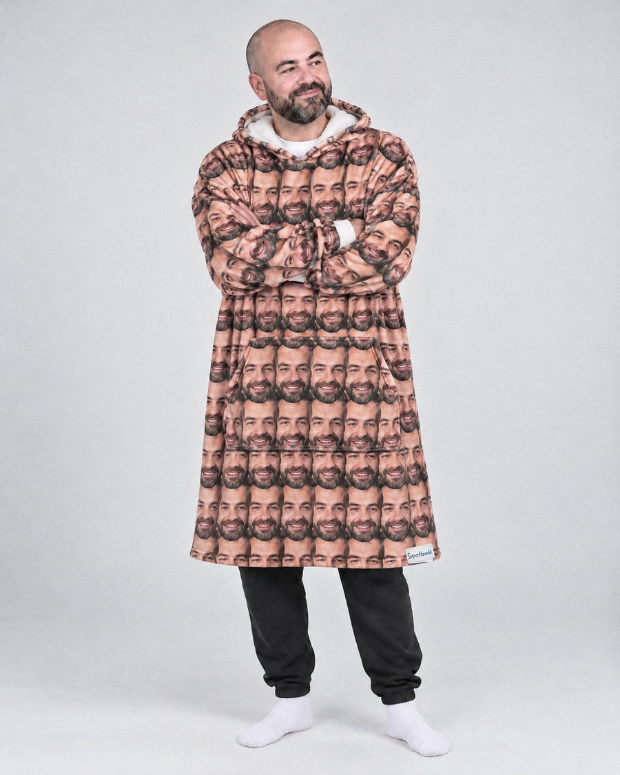 Custom 100 Faces Hoodie, worn by a man, printed with his own face